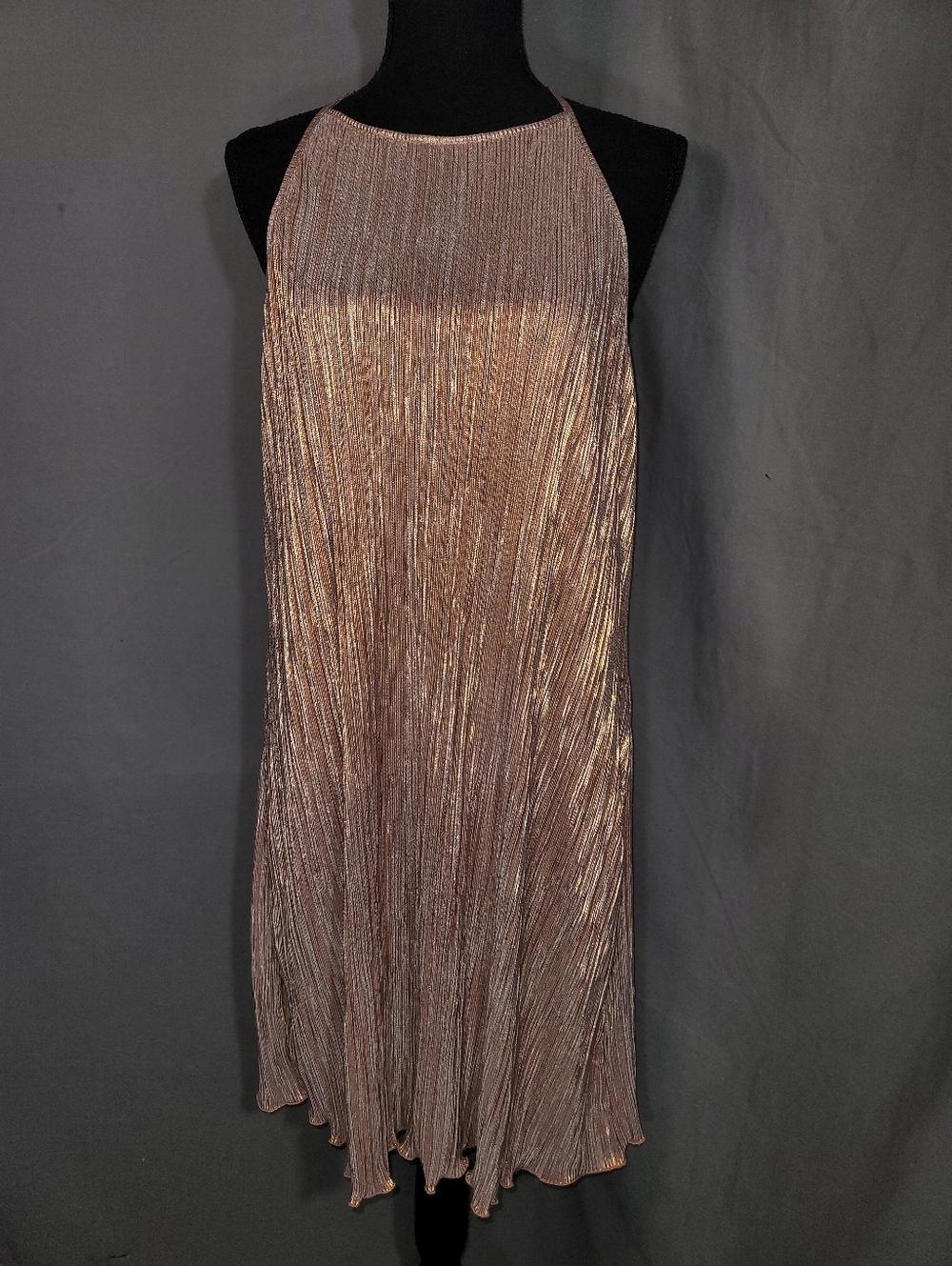 Forever 21 Metallic Rose Gold Pleated Halter Backless Dress